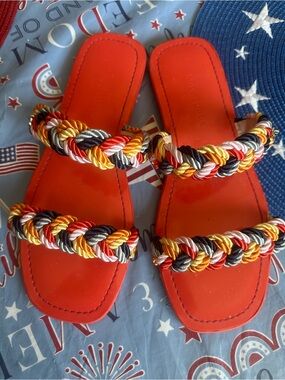 kate spade Red Braided Strap Slide Sandals